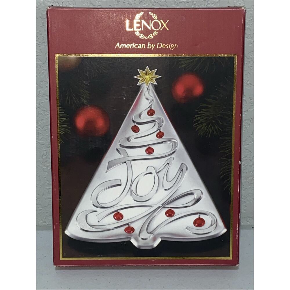 Lenox Christmas Tree Tray Serving Silver Alloy Decor Metal Holiday Gifts Joy New